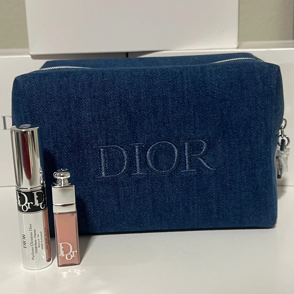 Dior Denim Blue Makeup Pouch with mini Lip gloss and mini Mascara 3pcs set - Picture 2 of 6